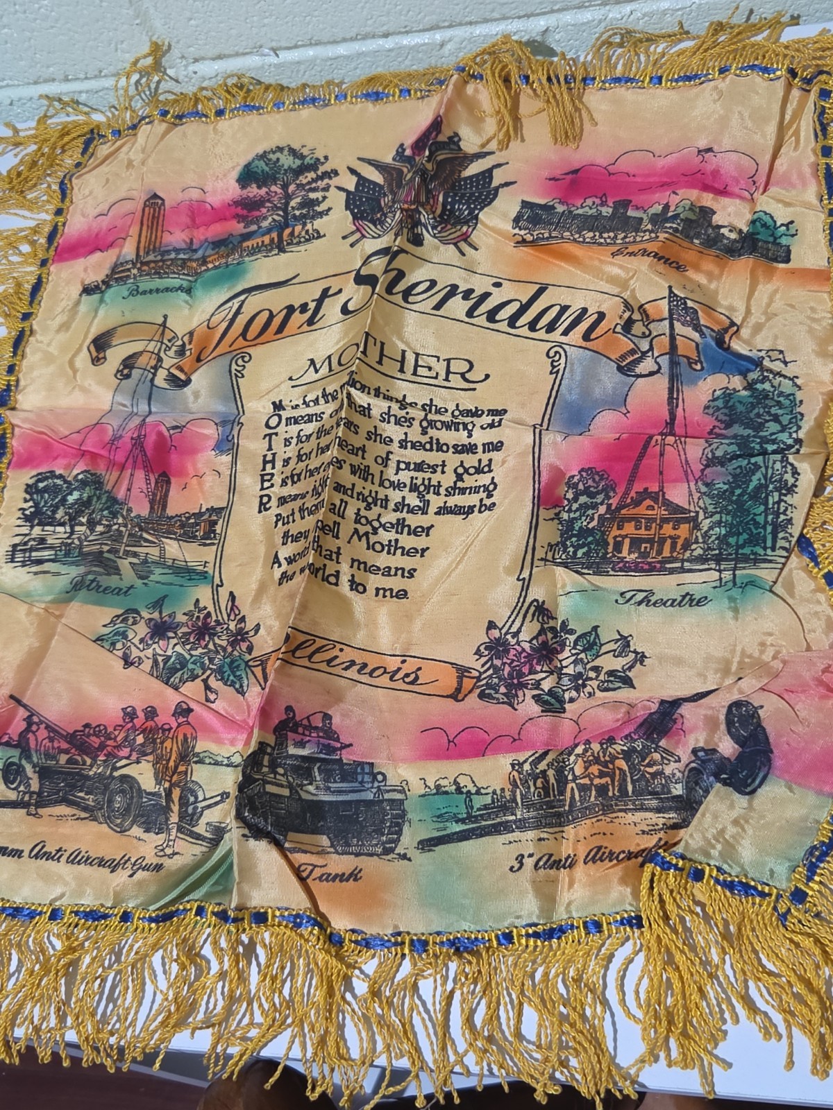Vintage Fort Sheridan, Illinois Souvenir Pillowcase with Graphics 20x19 US Army