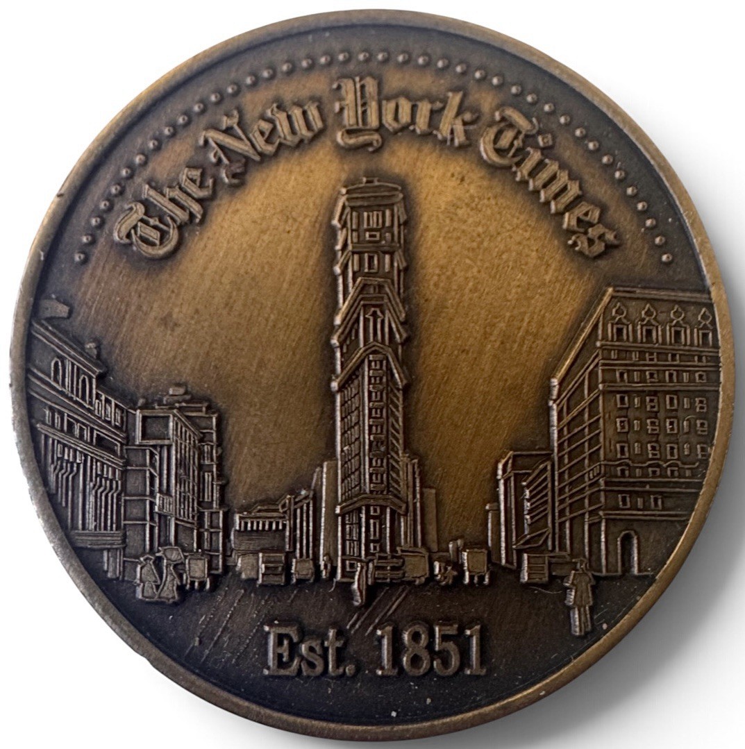 The New York Times Commemorative Token Bronze Est.-1851 Times Square 2-15-1925