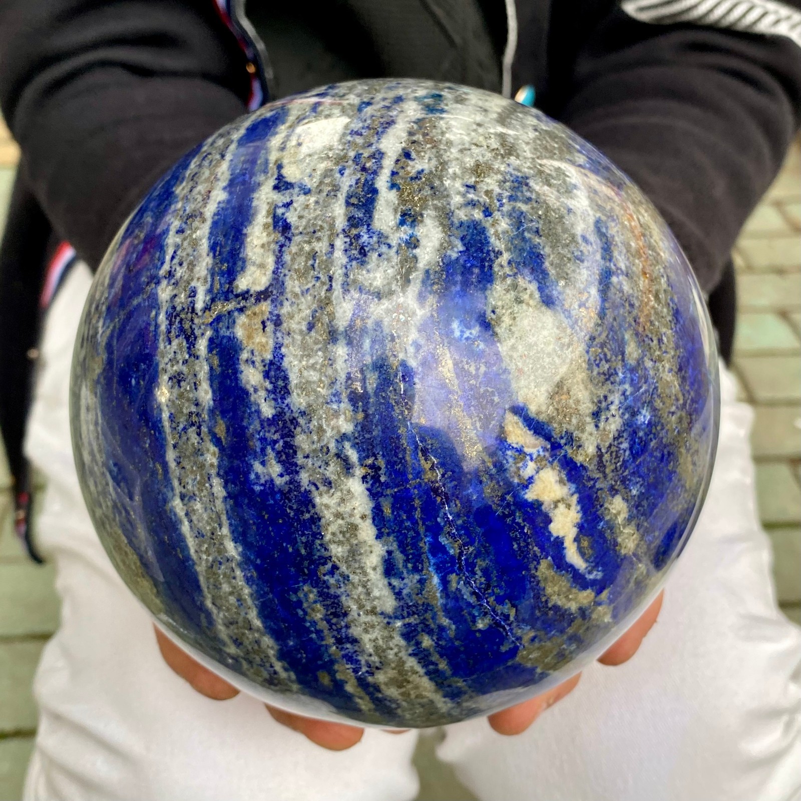 10.58LB Large Natural Lapis lazuli jasper Quartz Sphere Crystal Ball Reiki Heali