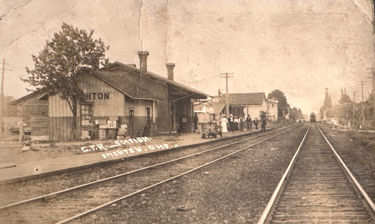 1908 GRAND TRUNK RAILWAY BRIGHTON ONTARIO CANADA DEPOT RPPC POSTCARD