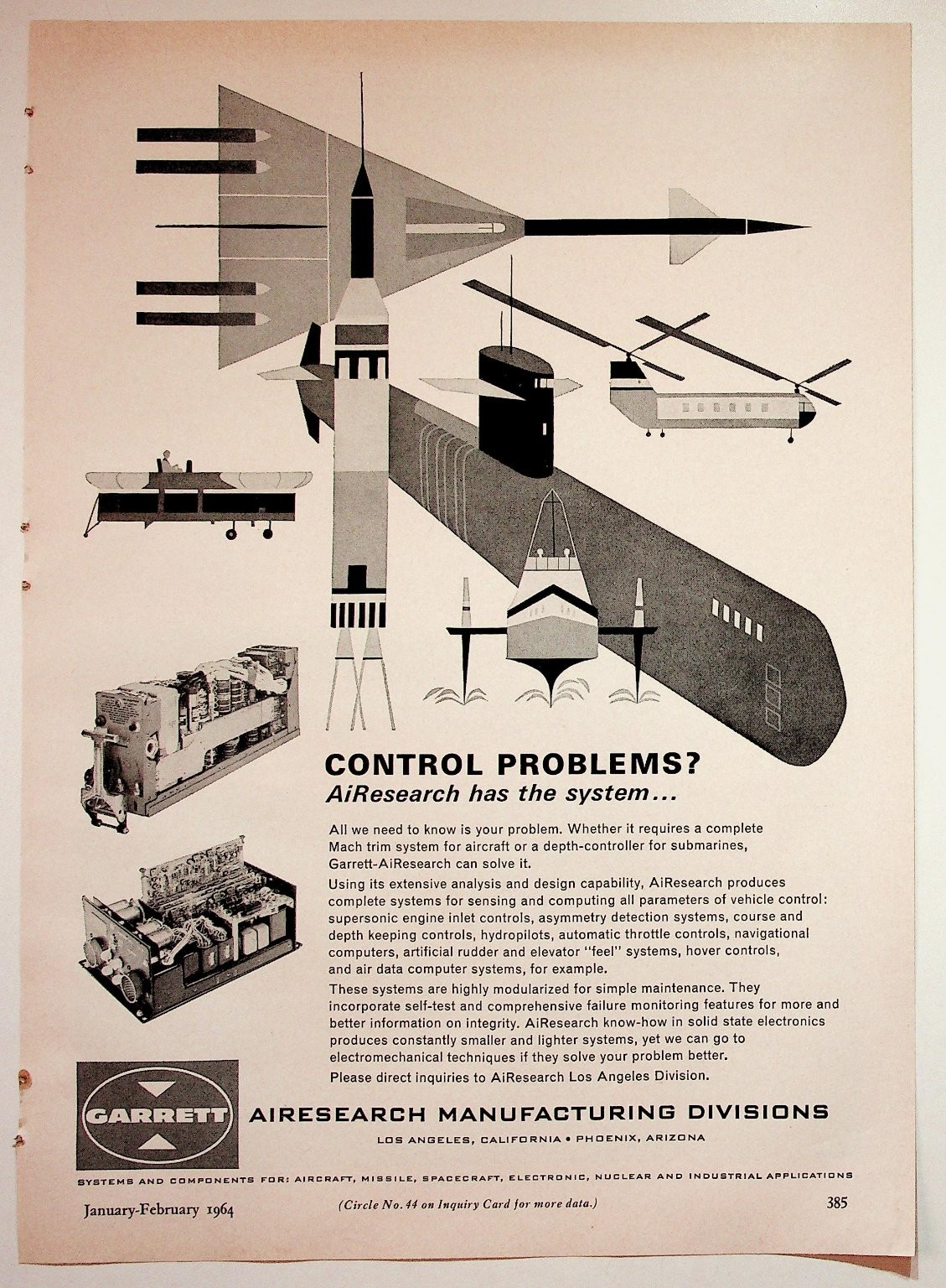 Garrett AiResearch 1964 Vintage Print Advertisement Aircraft Control Systems