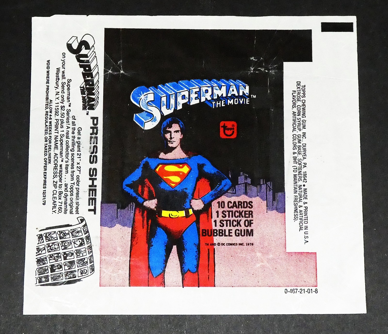 1977 SUPERMAN THE MOVIE WAX PACK GUM-STICKERS-CARDS WRAPPER BY  TOPPS