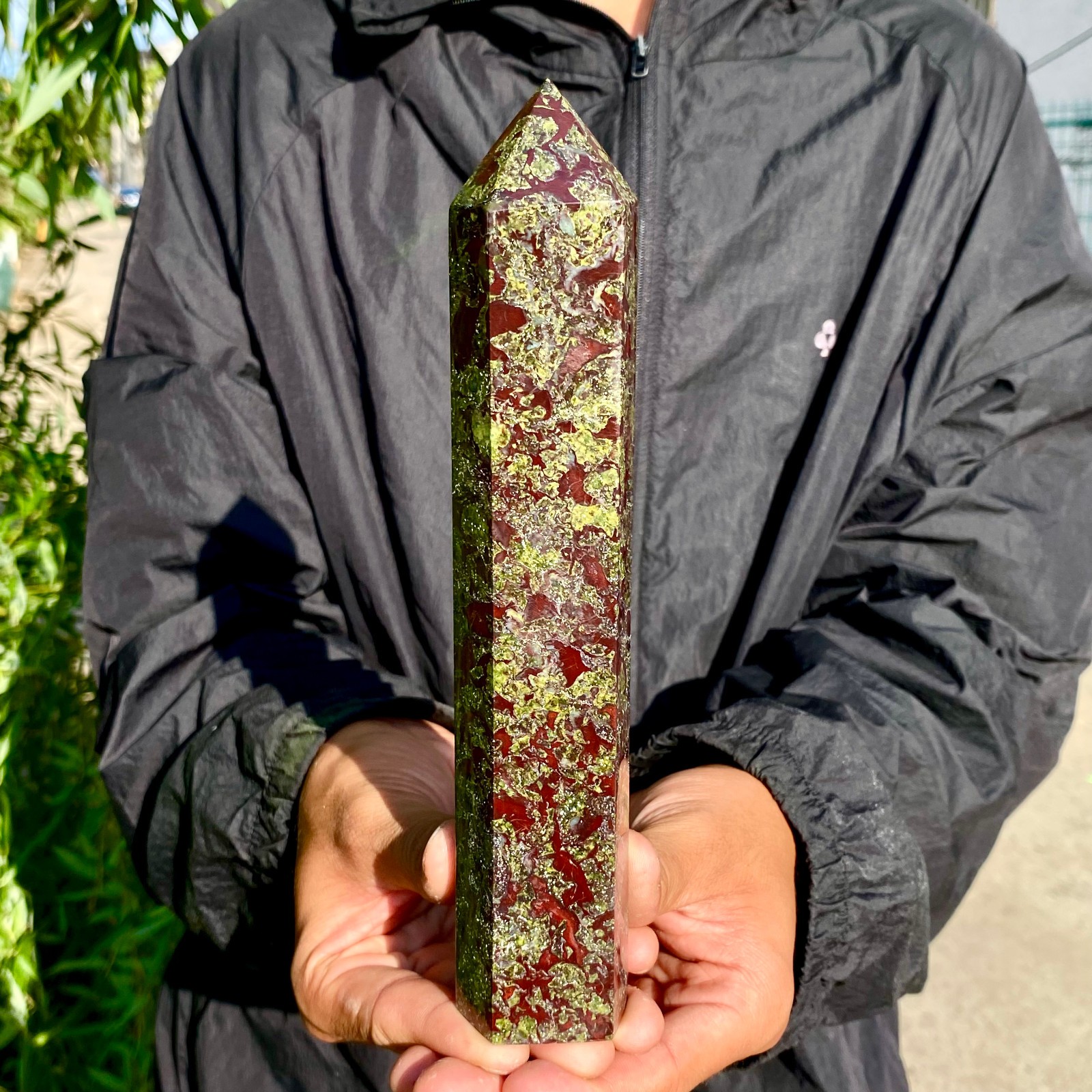 1.43LB Natural Dragon Blood Stone Quartz Crystal Obelisk Wand point Healing