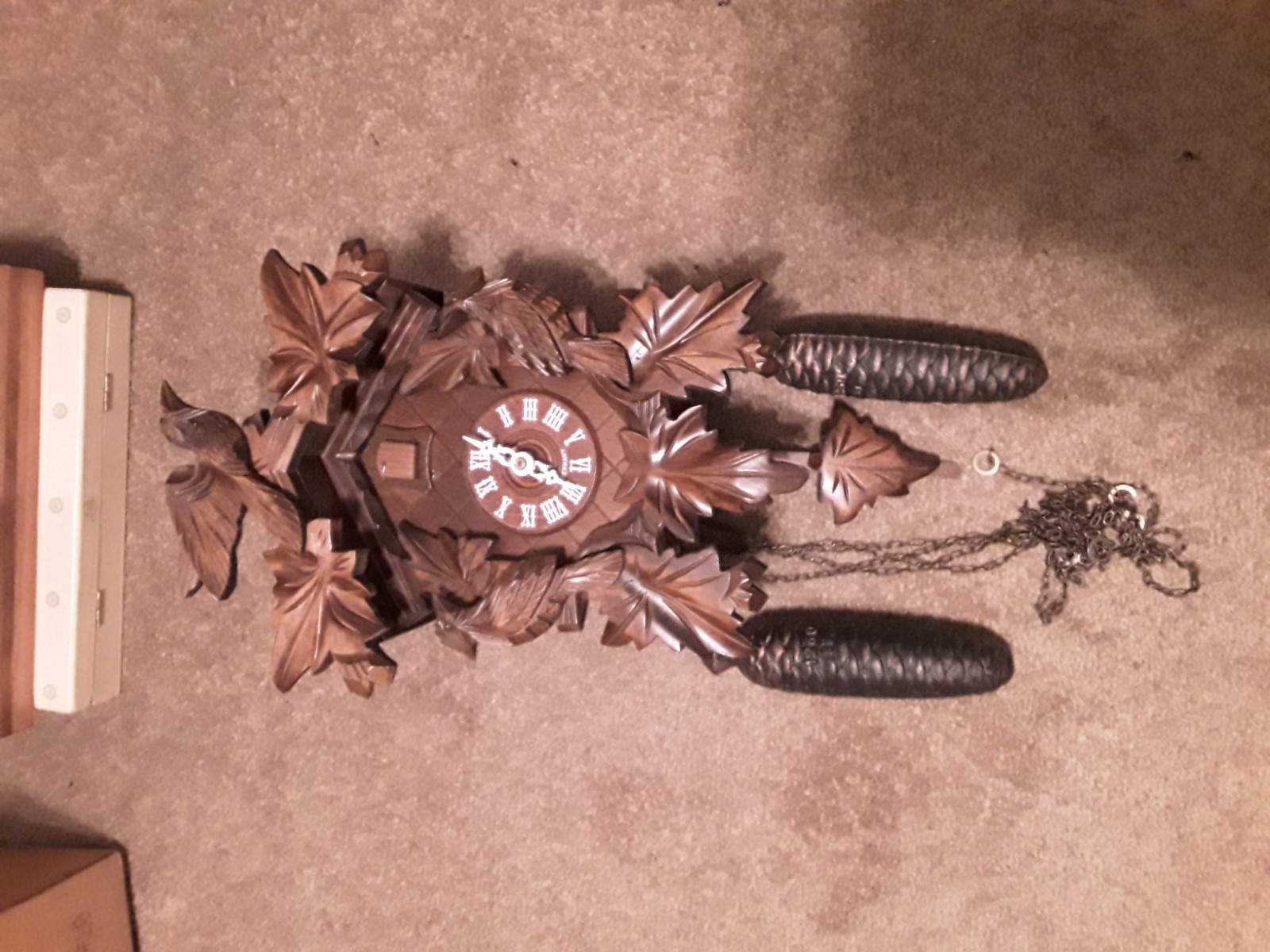 Vintage Mauthe German Cuckoo Clock NOS Black Forest Carved Wood Leaf Bird NIB
