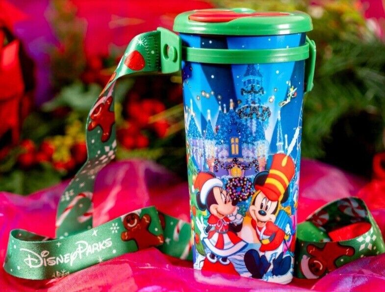 Disneyland Christmas 2023 Holiday Travel Tumbler & W/Lanyard Mickey Minnie More