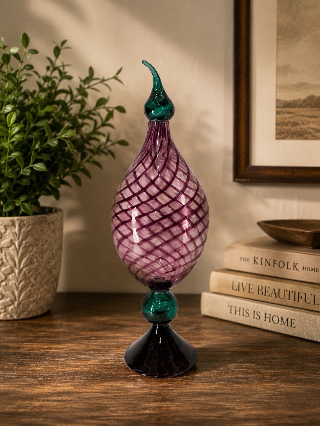 Signed Large Hand Blown Artisan Glass Decanter Genie Style Bottle