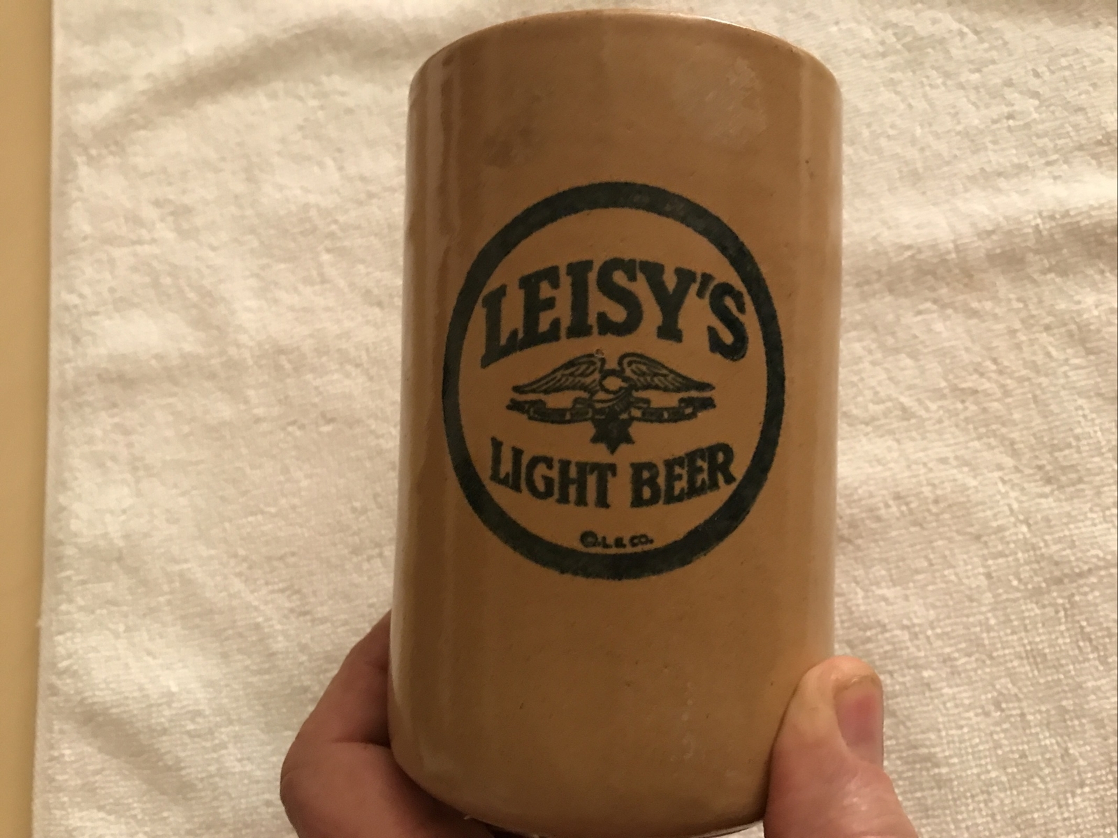 LEISY’S LIGHT BEER VINTAGE STONEWARE MUG