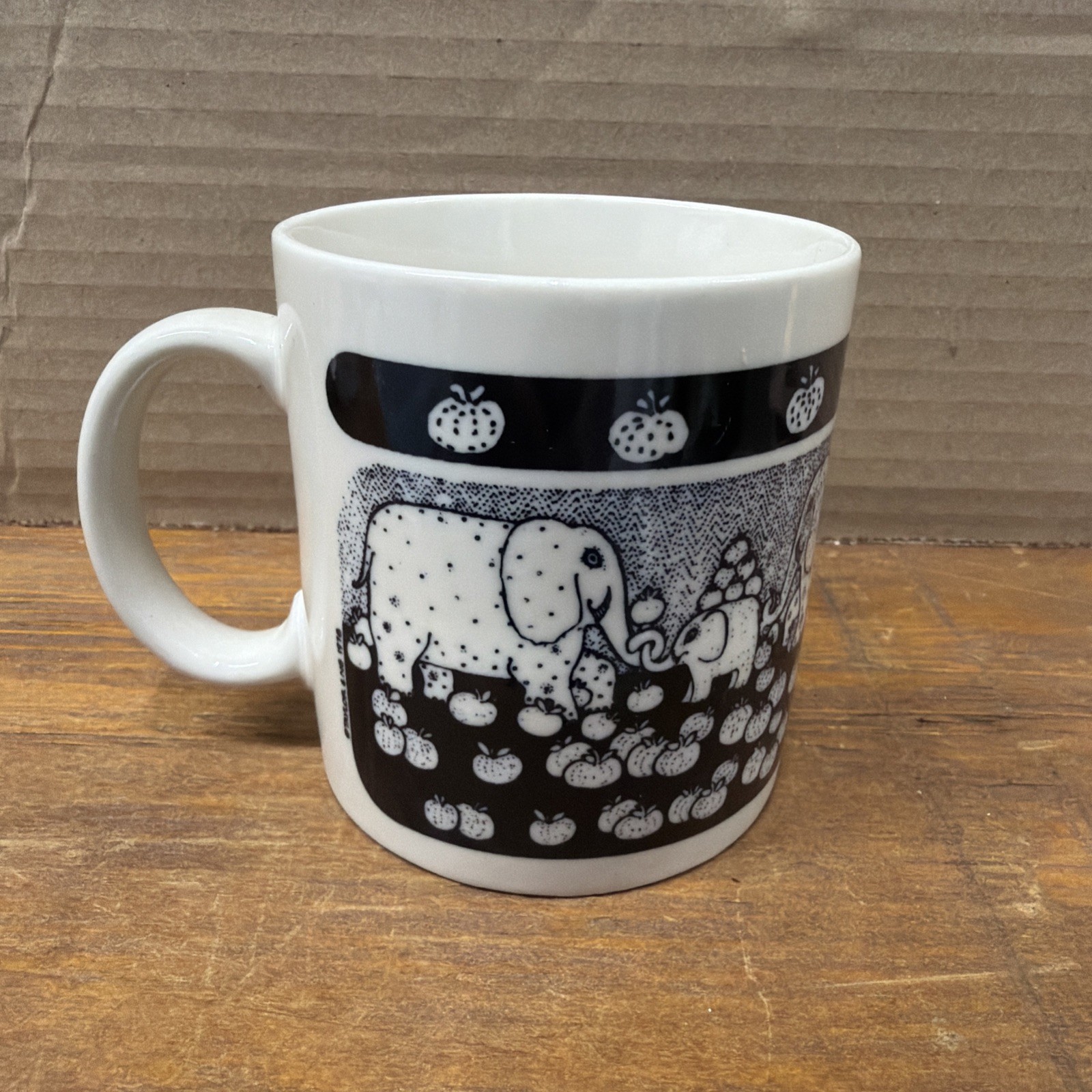 Taylor Ng 1978 Black And White Elephants Mug, 12 oz.