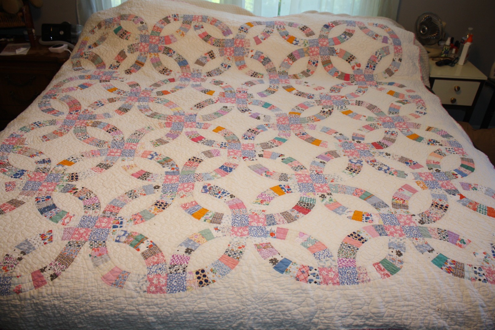 Antique  Quilt Hand Quilted Double Wedding Ring 78\