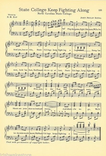 N.C. STATE Vtg Song '32 