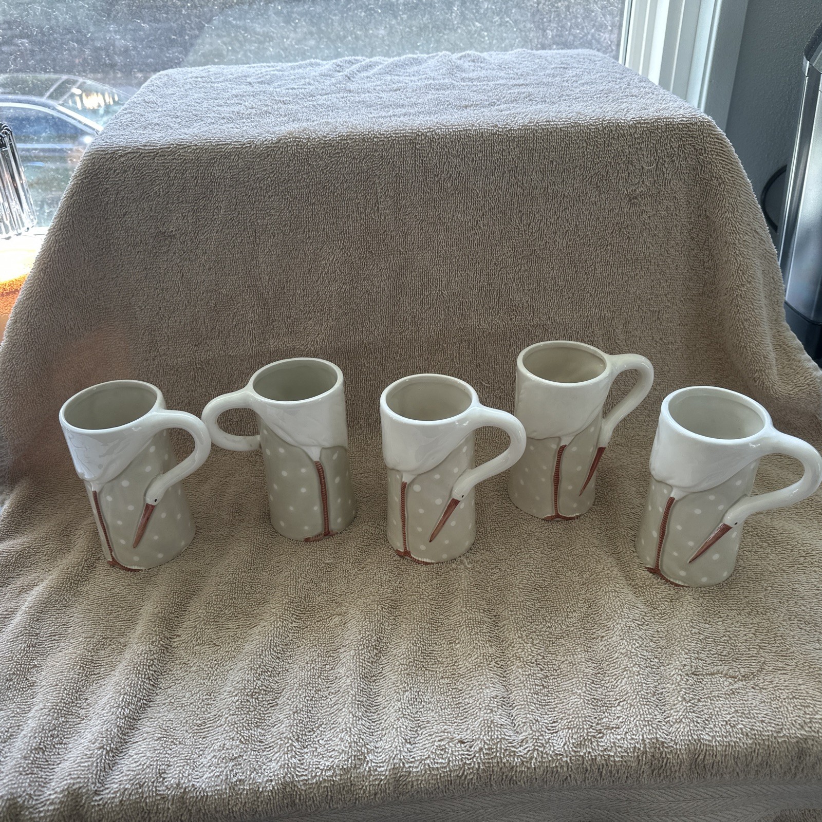 1978 FITZ AND FLOYD “THE STORK CLUB” CERAMIC MUGS 4.75 INCHES TALL 5 MUGS