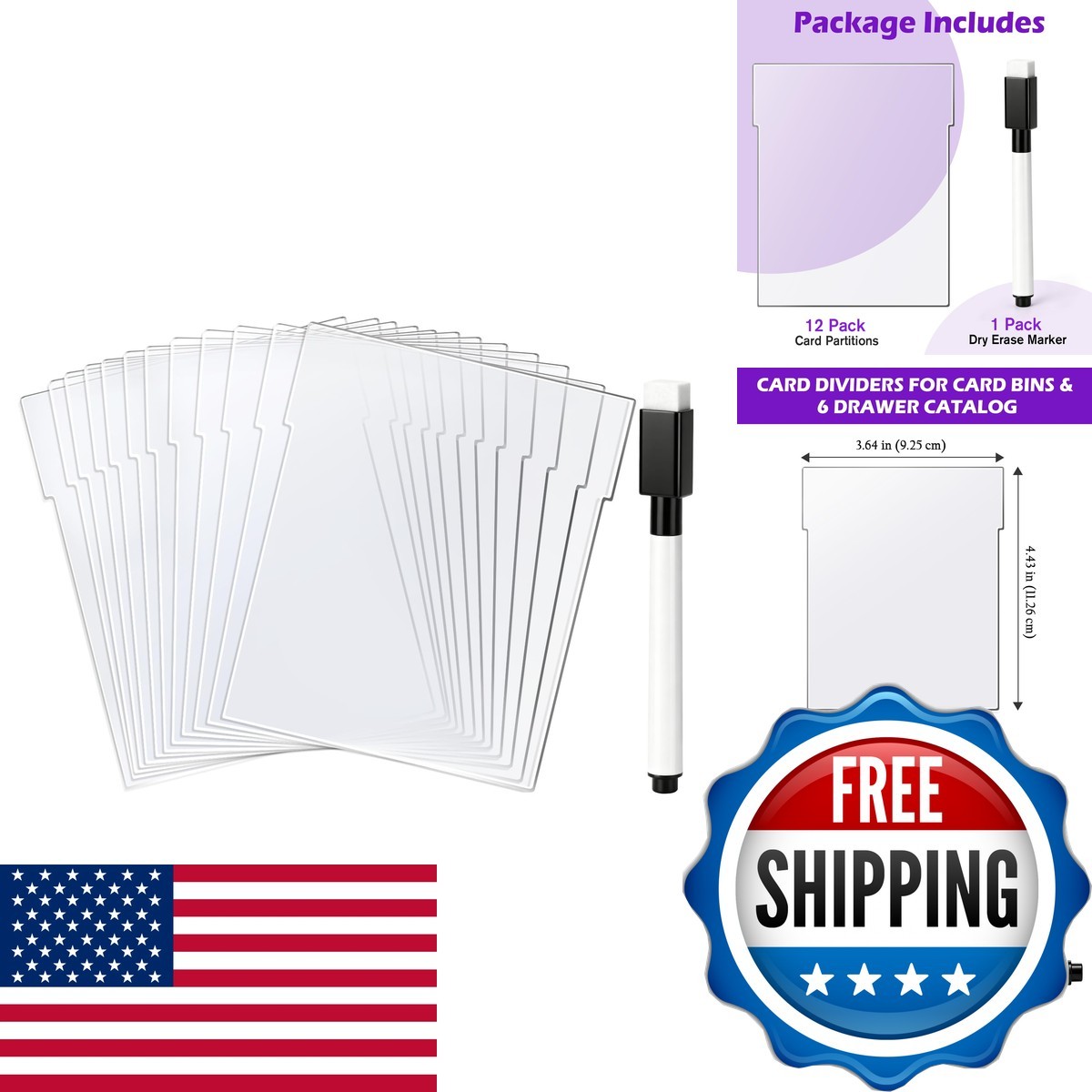 ProtectHobby 12 Pack Clear Acrylic Trading Card Dividers with Dry Erase Marker