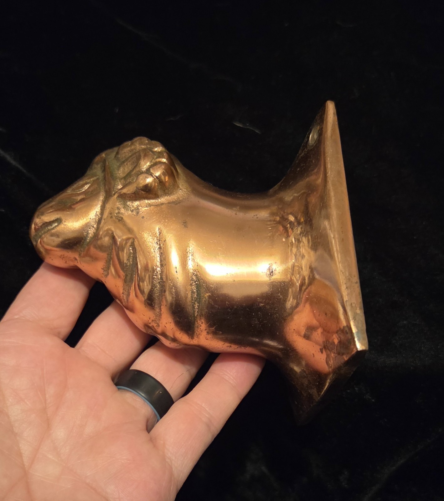 Vintage Mid Century Solid Brass Ram Big Horn Sheep Sculpture Hand Cast