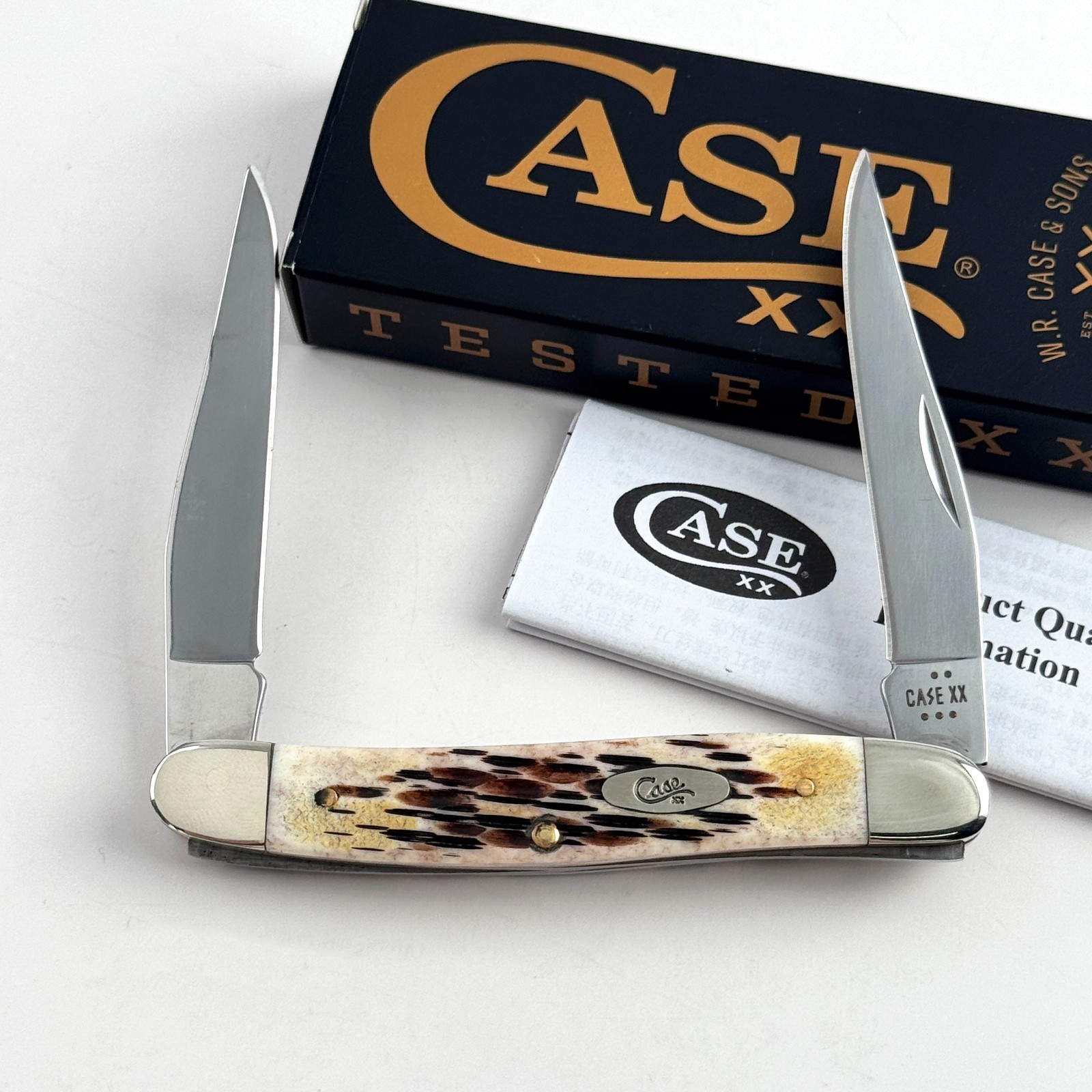 Case XX 10798 Muskrat Jigged Amber Bone 2-Blade Stainless Steel Pocket Knife