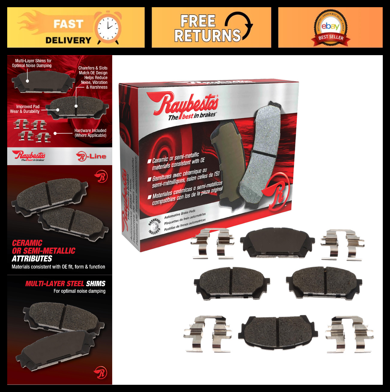 Raybestos R-Line Automotive Replacement Front Ceramic Brake Pad Set for Select F