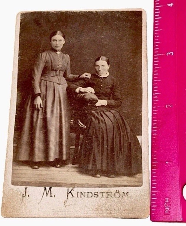 Fun Antique 1800S Victorian Small Cabinet Card Photograph 2 Ladies 1 Sitting 