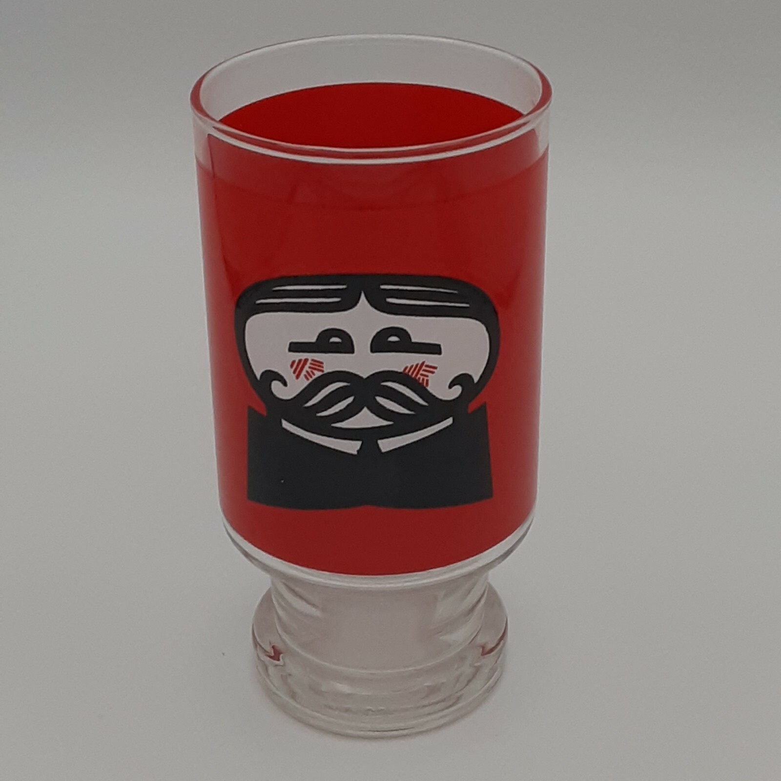 Vintage 70s Pringles Pedestal Drinking Glass Red Julius Mr. P Moustache Man Logo
