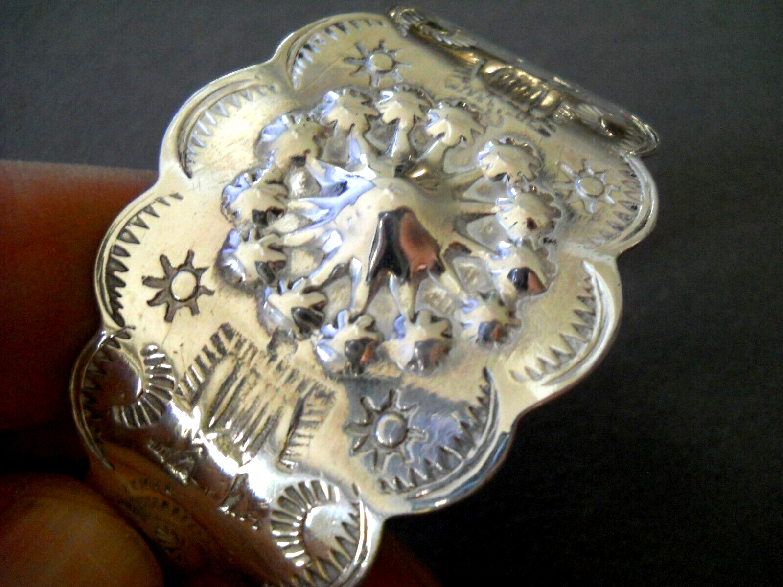 Old Southwestern Native American Navajo Sterling Silver Repousse Stamps Bracelet