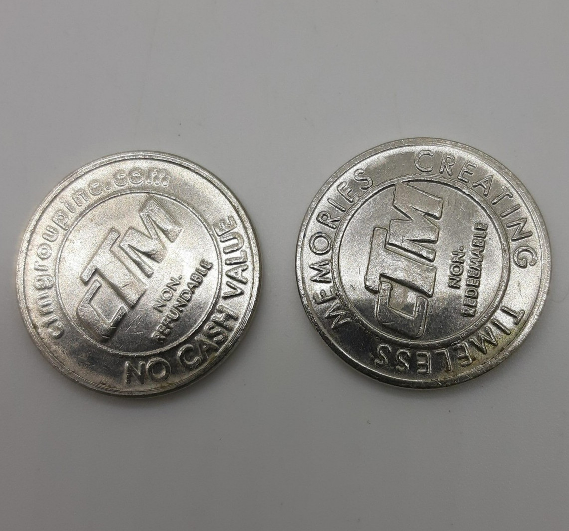 Vintage CTM Metal Arcade Token Coins Lot Of 2 Small Silver Tone No Cash Value