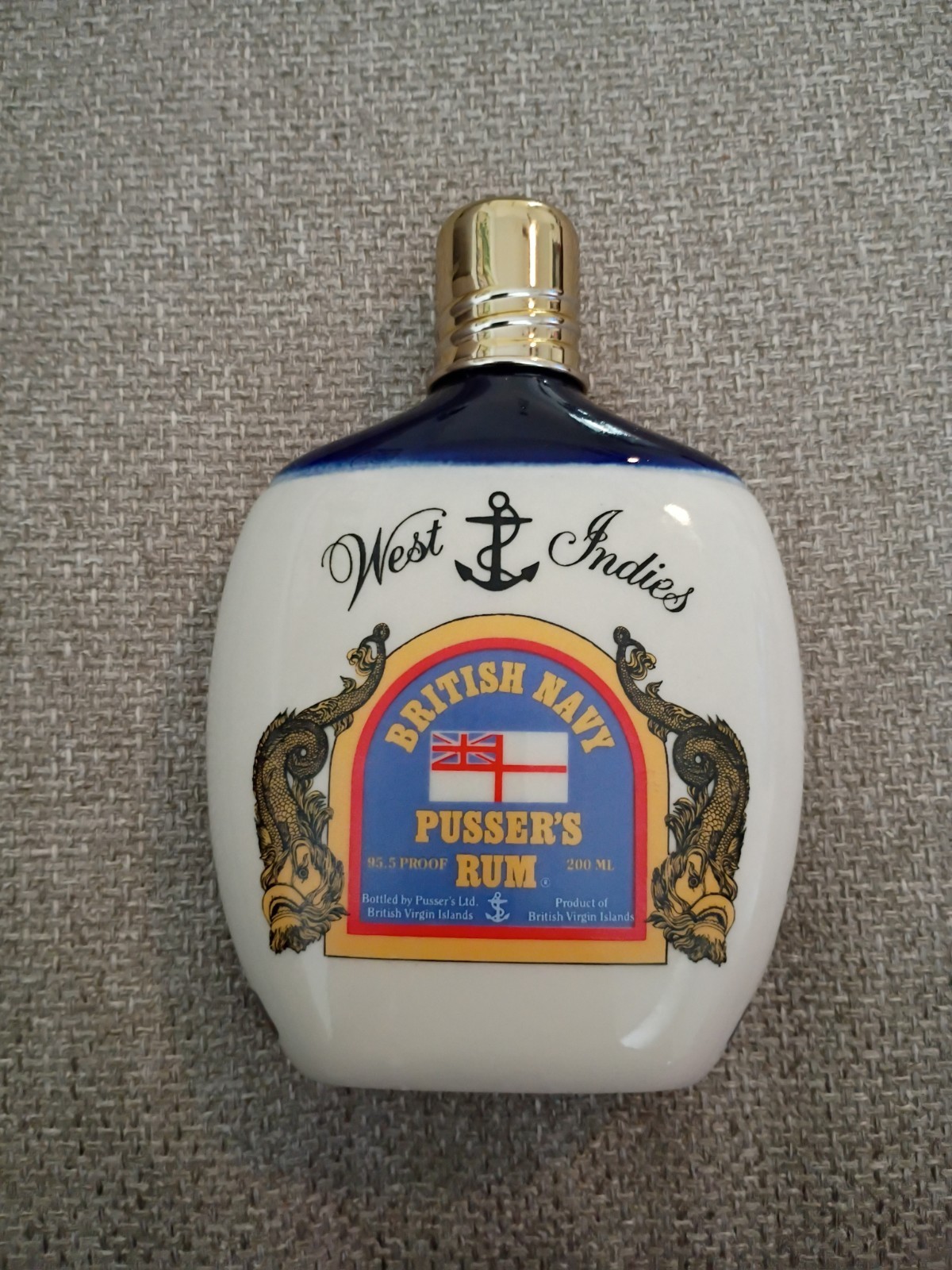Vintage British Navy Pusser's Rum Porcelain Empty Flask Bottle 200 ml England