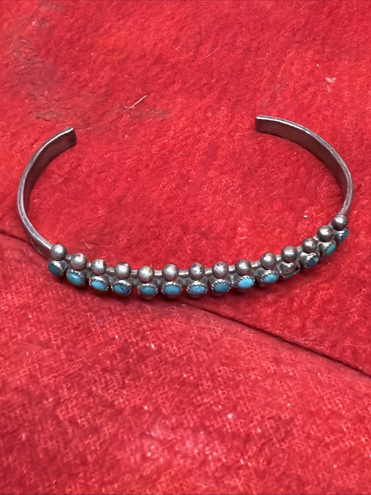 VINTAGE NATIVE AMERICAN STERLING SILVER SNAKE EYES TURQUOISE CABOCHONS  (5)