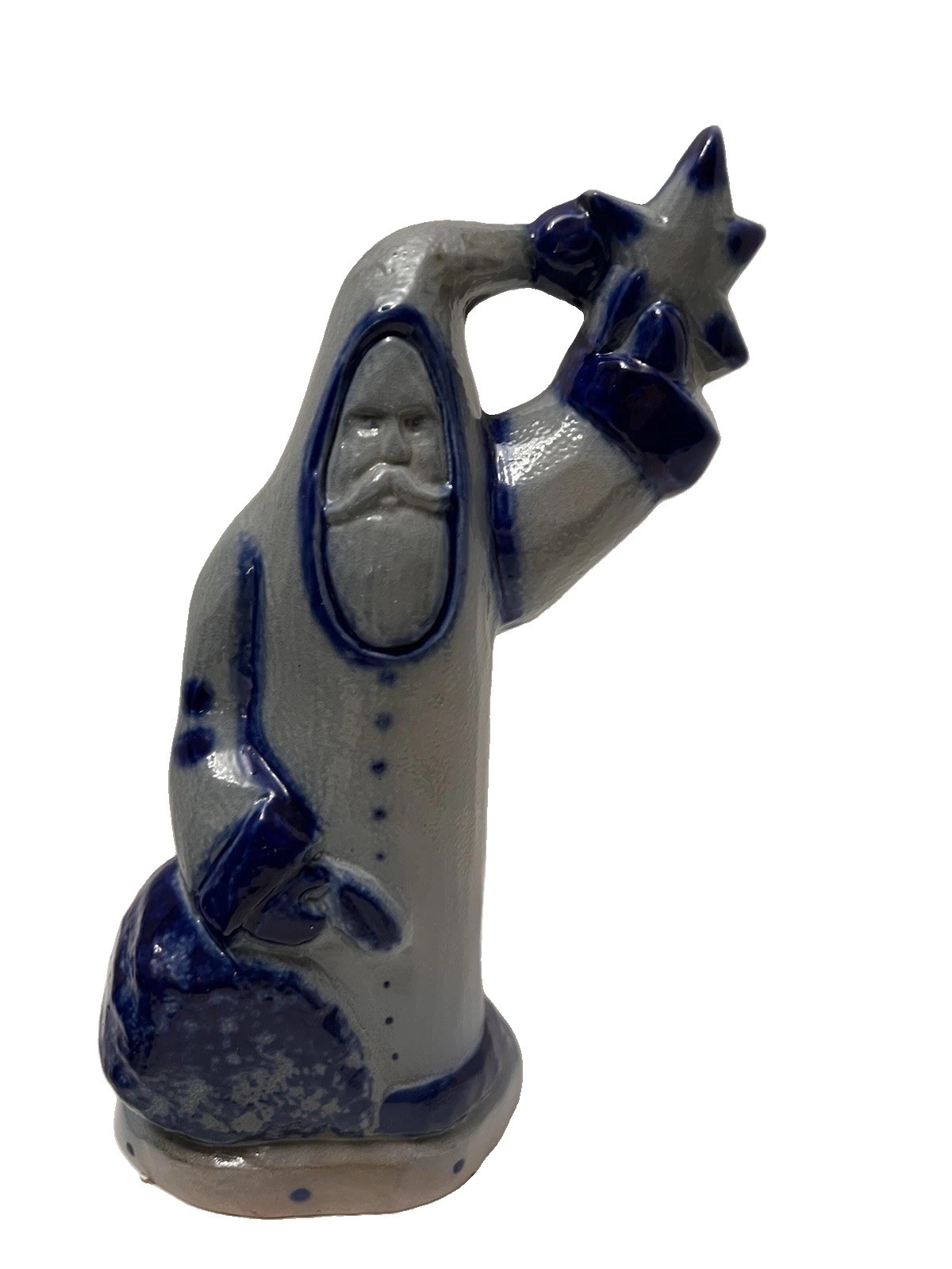 1994 Eldreth Pottery Christmas Santa STAR Salt Glazed Cobalt Blue Gray 10\