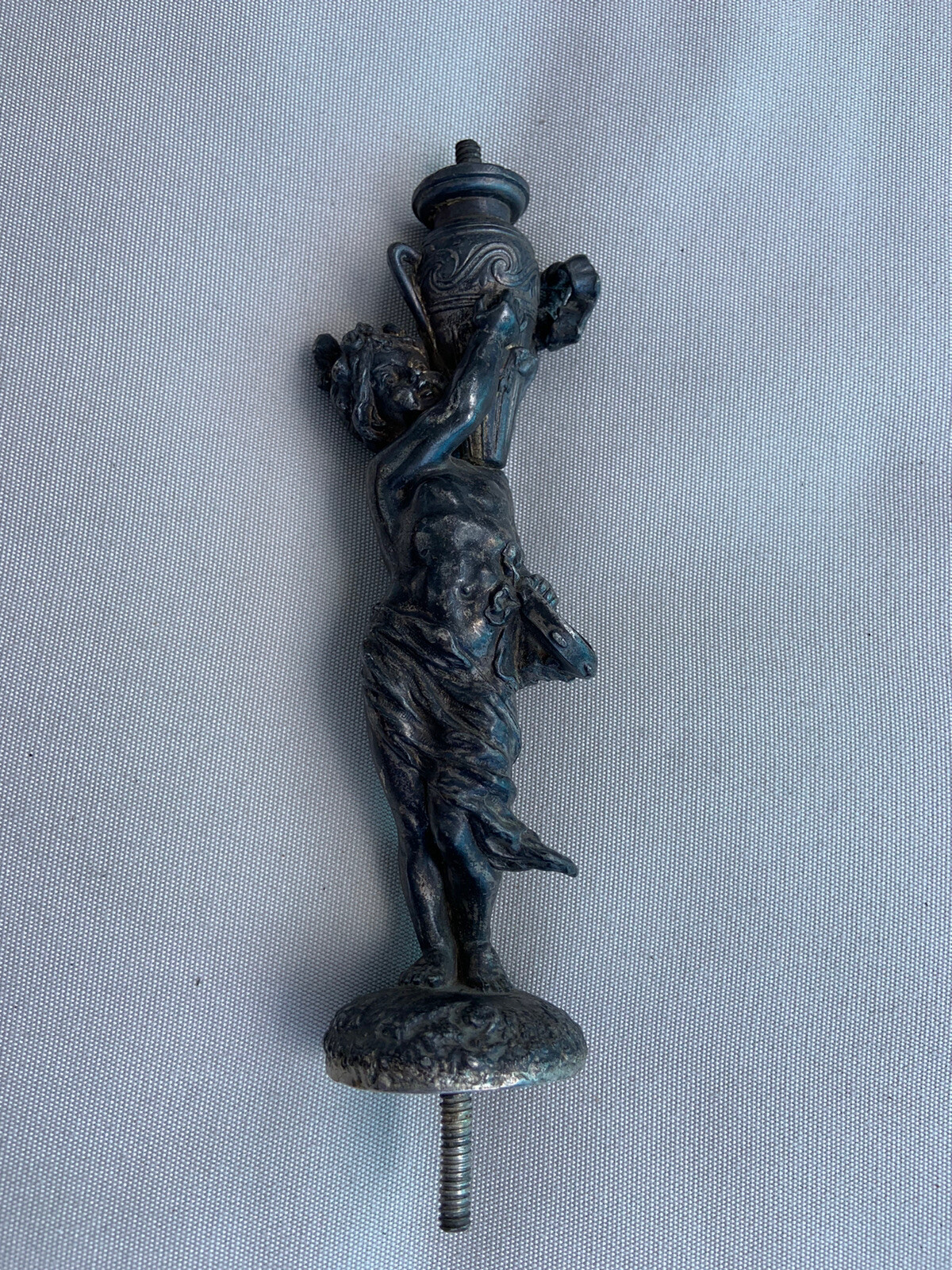 German Jugendstil Allegory wmf Tamburine Nude Pedestal Part Pewter Silvered