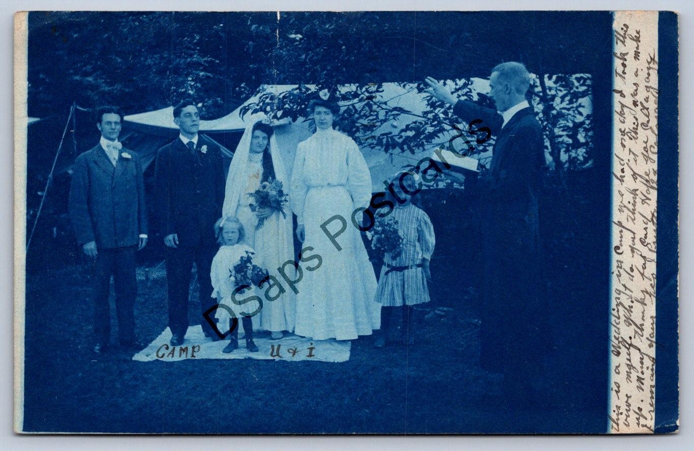 K66/ Cleveland Ohio RPPC Postcard c1910 Cyanotype Wedding Party Bride 348