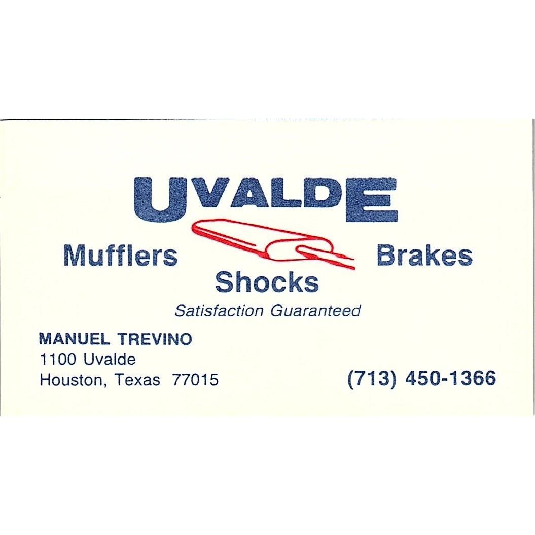 Manuel Trevino Uvalde Mufflers Shocks Brakes Houston Vtg Business Card SE3-B14