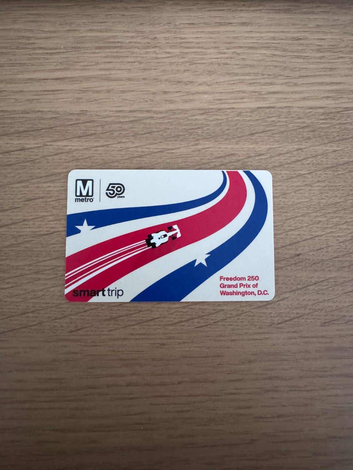 Washington DC WMATA Smart Card Metro 50 & Freedom 250 Grand Prix Special Edition