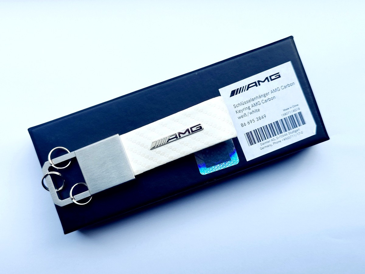 Genuine OEM Mercedes-Benz AMG White Carbon Keychain B66953849 NIB