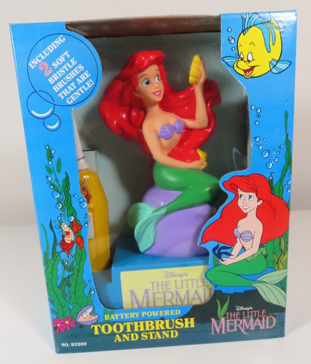 VTG 1991 Disney Little Mermaid Ariel Toothbrush and Stand Janex NEW SEALED