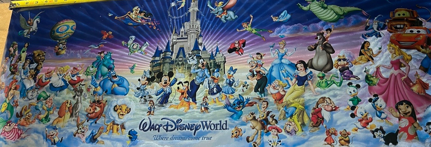2011 Disney World Poster Where Dreams Come True With Mickey Mouse & Characters