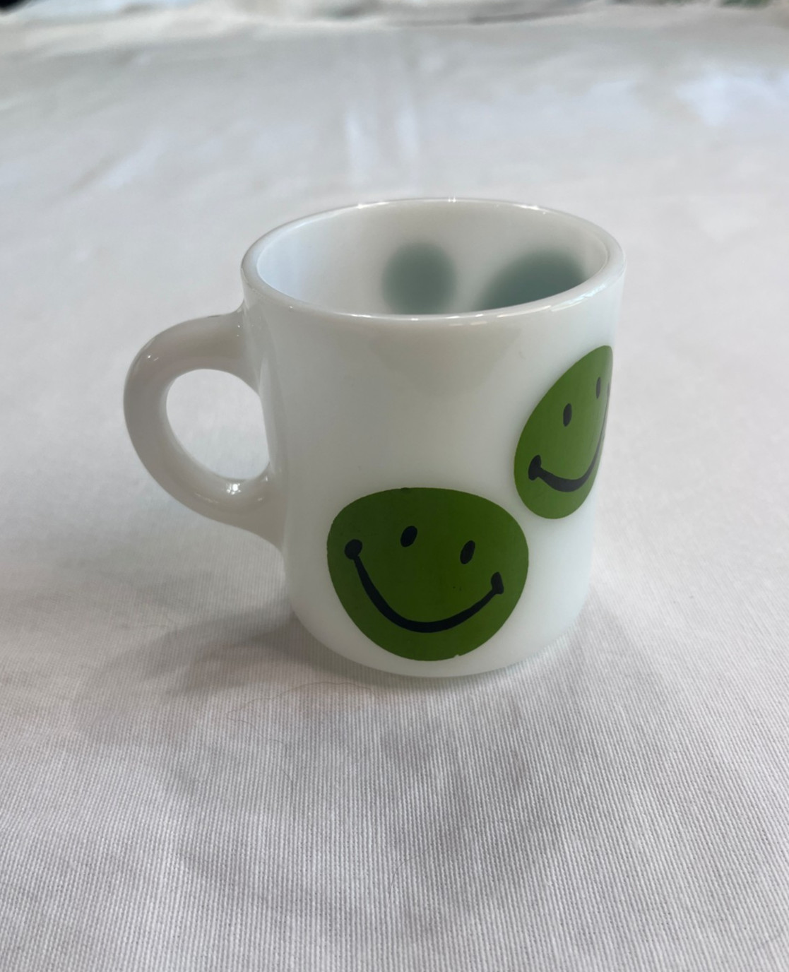 Vintage 1970s White Milk Glass Smiley Face Mug 3 1/2