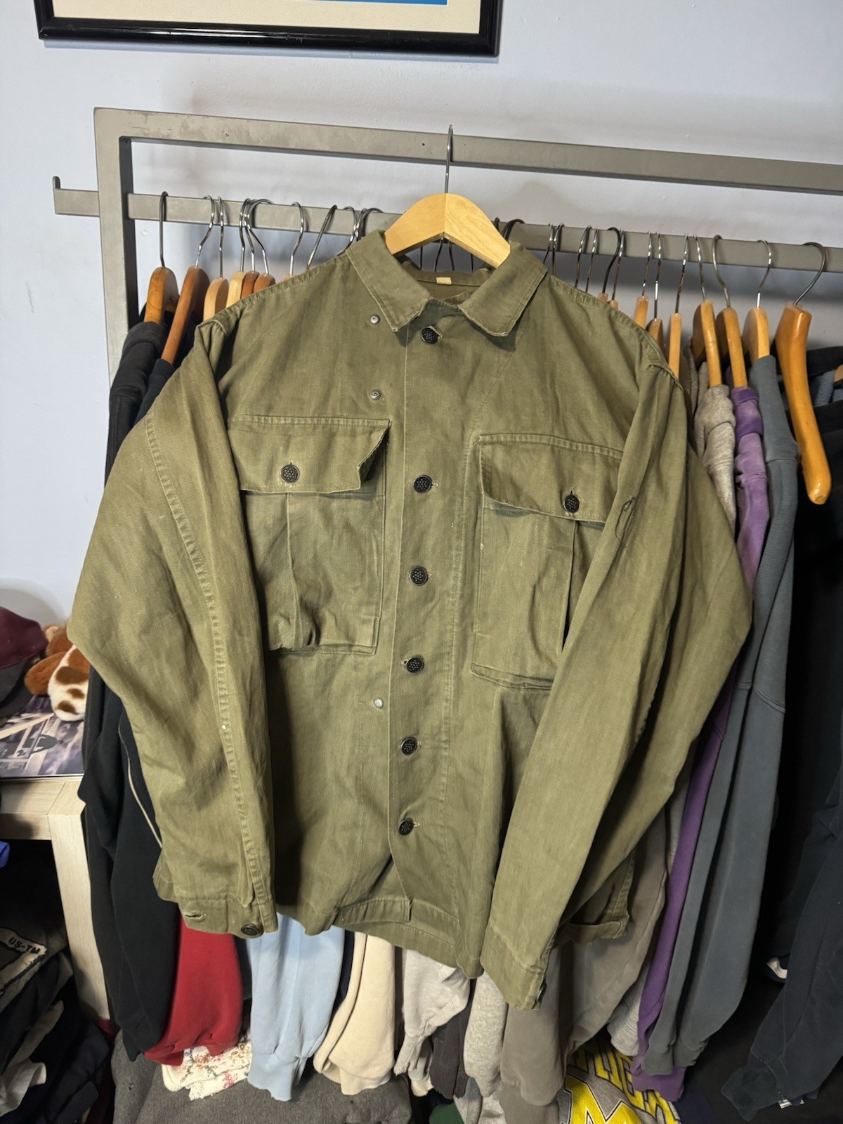 Vintage 40s WW2 US Army HBT Field Jacket Mens 36R 13 Star Military L27 W19