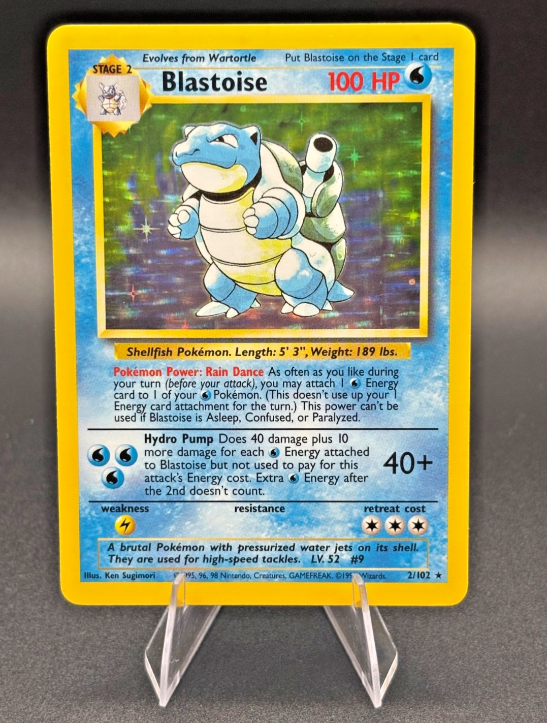 1999 VINTAGE POKEMON BASE SET - BLASTOISE 2/102 - UNLIMITED HOLO RARE LP