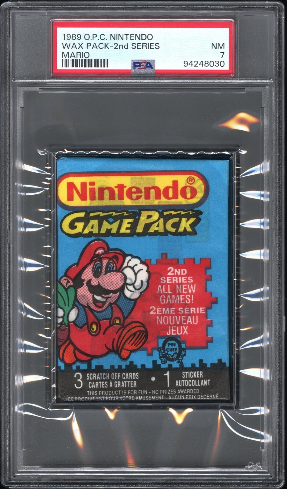 1989 O-PEE-CHEE OPC NINTENDO GAMEPACK SERIES 2 UNOPENED WAX PACK MARIO PSA 7