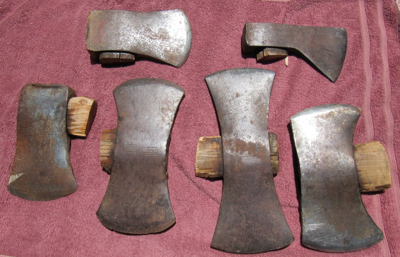 Six Antique Vintage Axe Heads Kelly Collins Etc. Tomahawk Single Double Bit