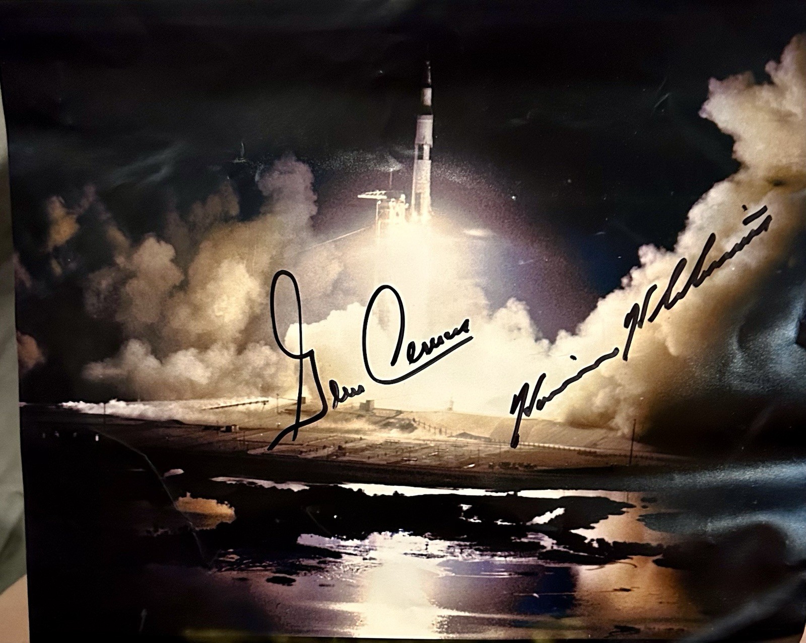 Apollo17Night Launch Signed Photo Gene Cernan Harrison Schmitt ASF COA 8x10