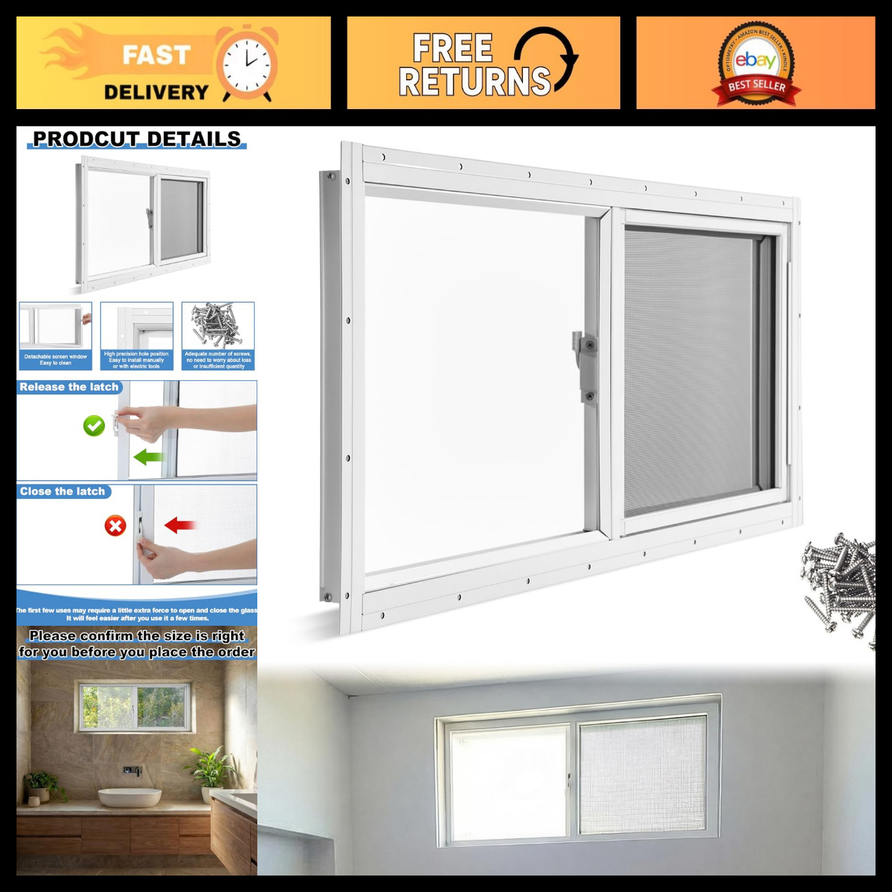 1 Pack Basement Home Window 32\'\' x 14\'\' Mini Basement Windows Replacement with G