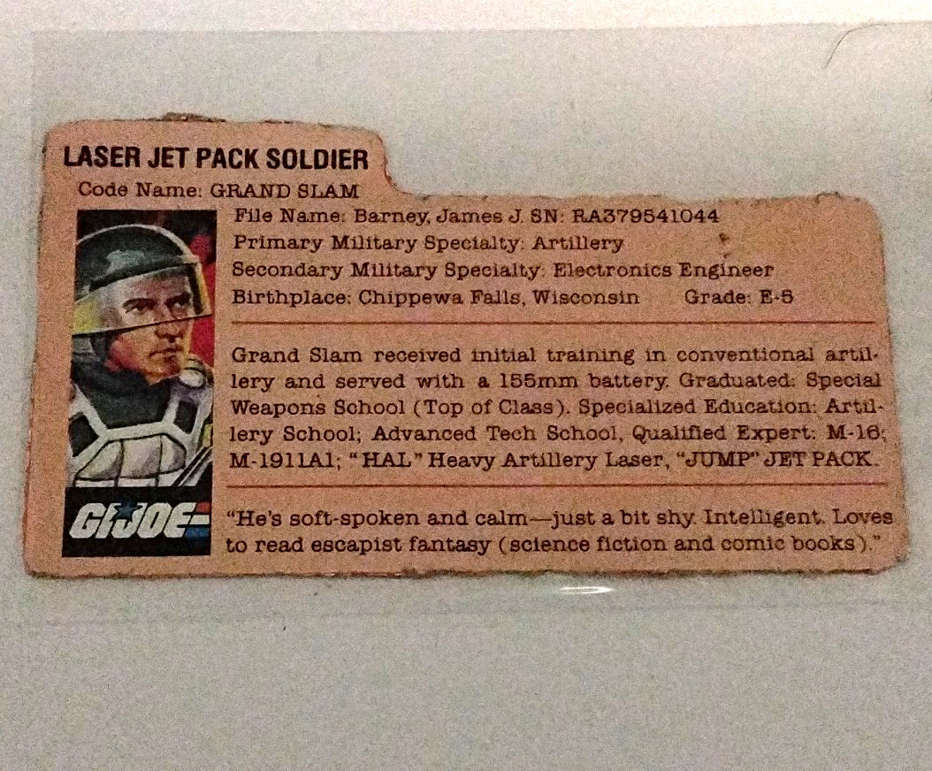 G.I. Joe Grand Slam Laser Jet Pack Soldier File Card Hasbro 1982 silver pads