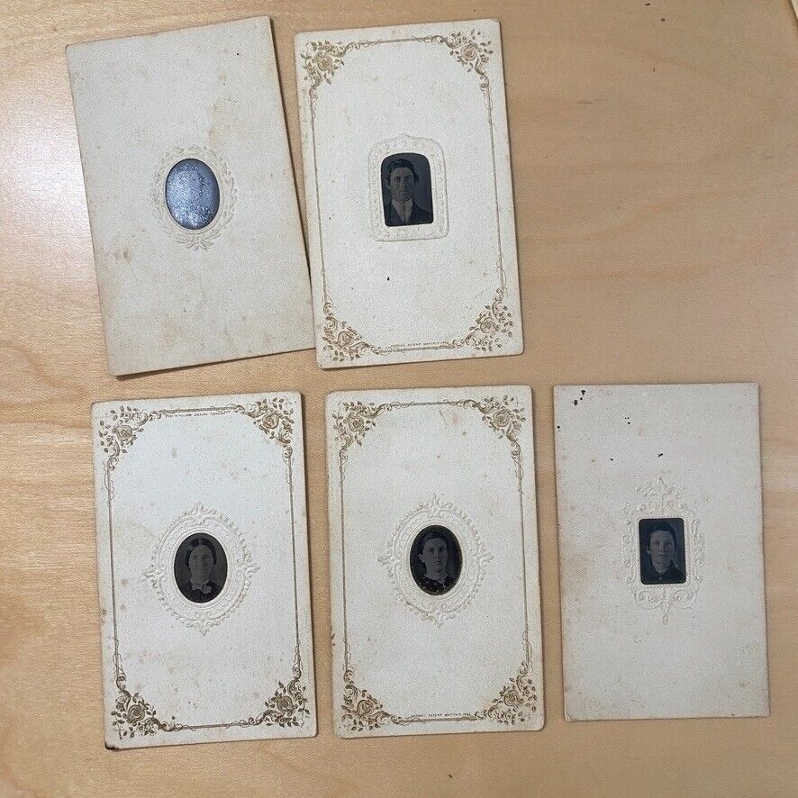 Antique Civil War Gem Tintype Photograph Lot 5 Potter\'s Patent Frames 1865 CDV