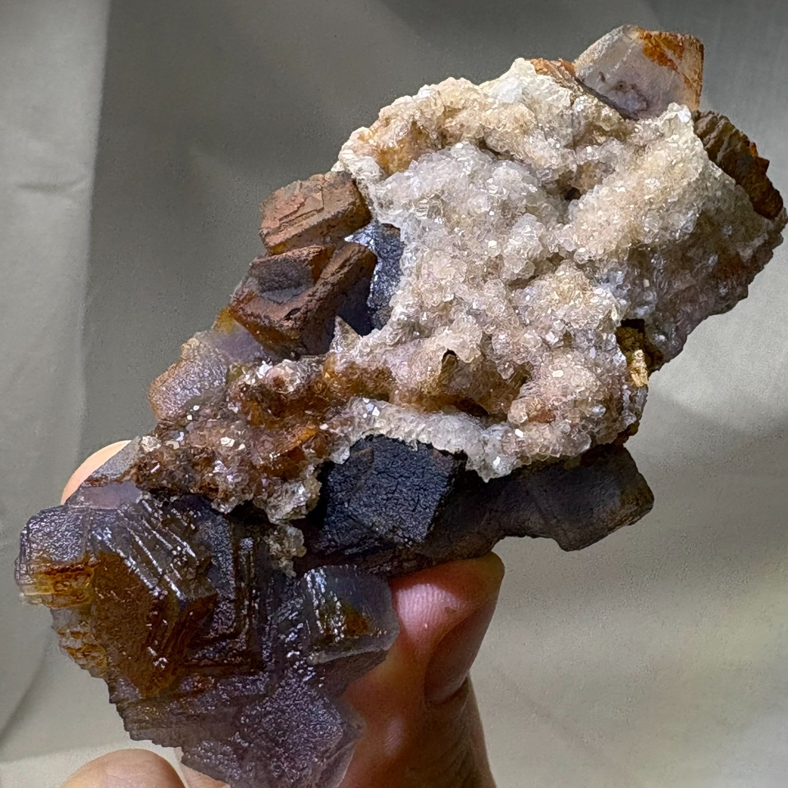 Natural Cubic Fluorite w/ Gypsum Fluorescent Double-Sided Raw Mineral Specimen