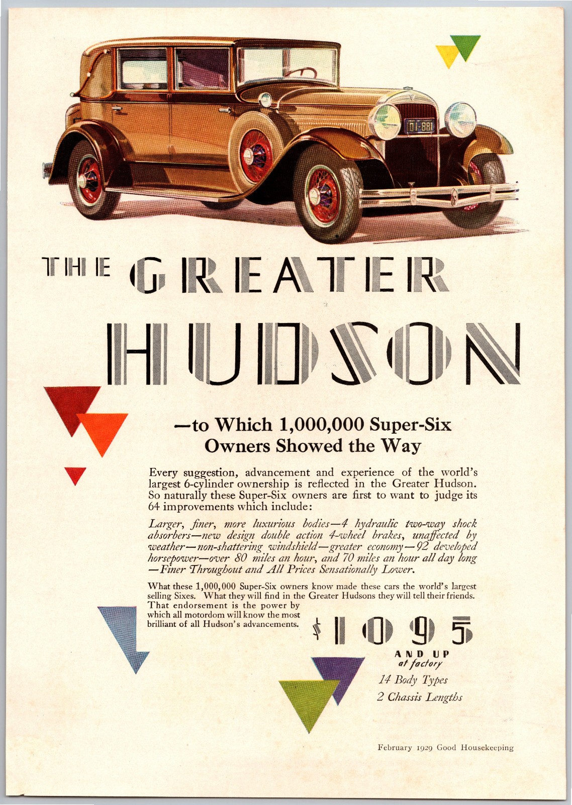 Vintage 1929, Hudson, Auto, Automobile, Car, 20's Print Ad