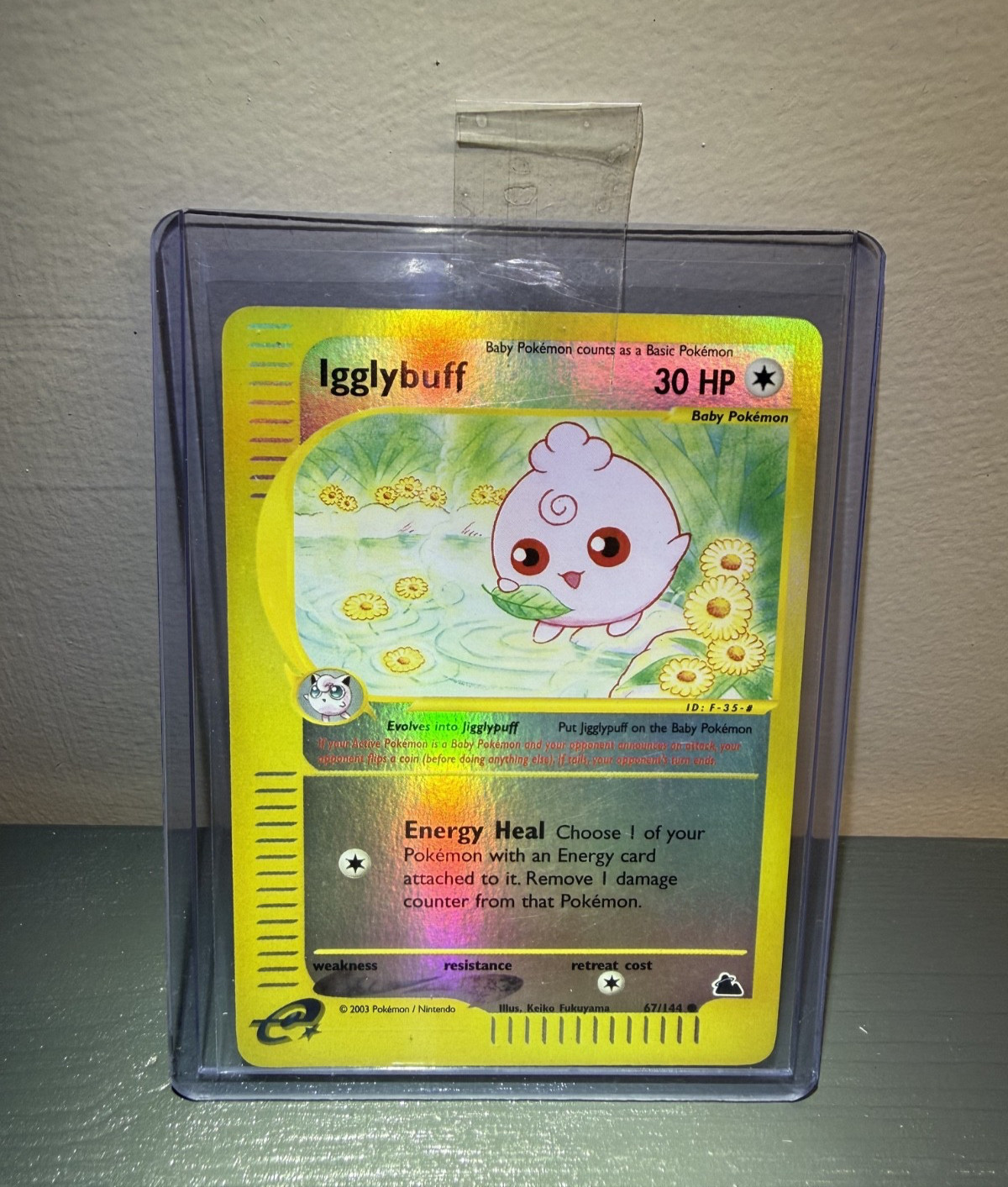 Pokemon Card, Igglybuff #67/144 30HP, Skyridge Reverse Holo, Eng 2003.