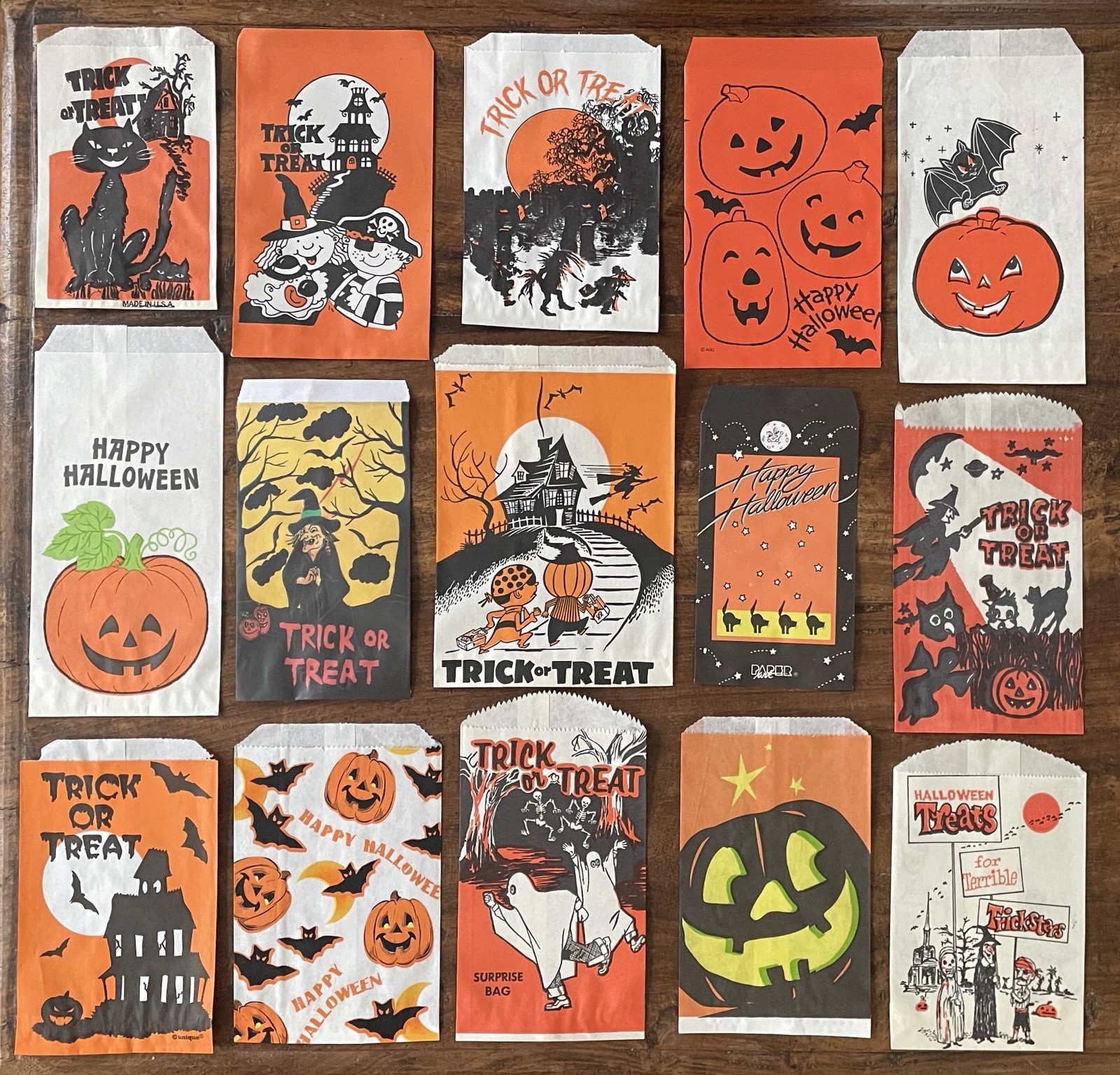 Vintage 1960s-1990s Halloween Paper Trick or Treat Handout Bag Collection
