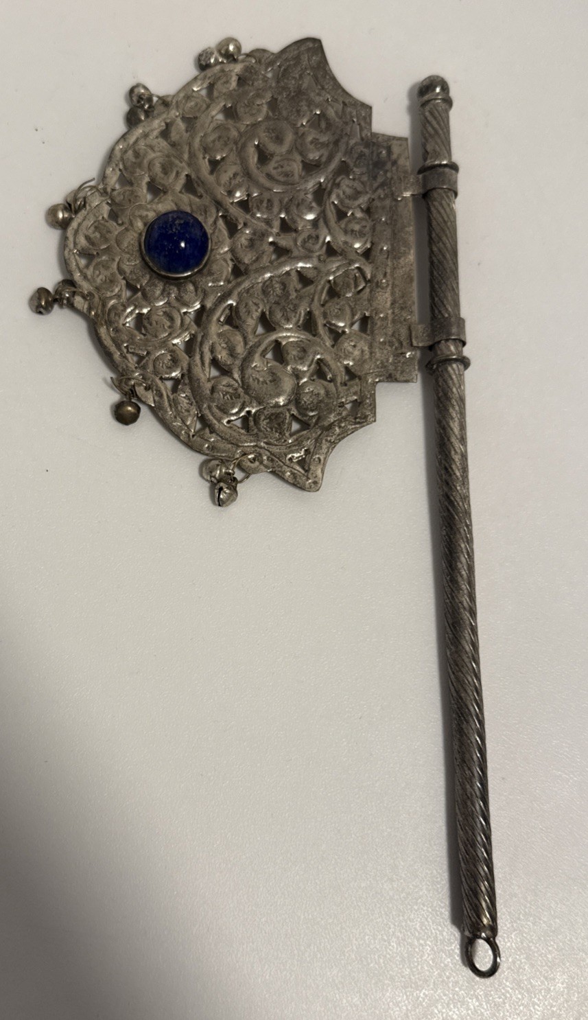 Vintage Old Hand Embossed Floral Maharaja Miniature Pankha/Fan from Pakistan 9”