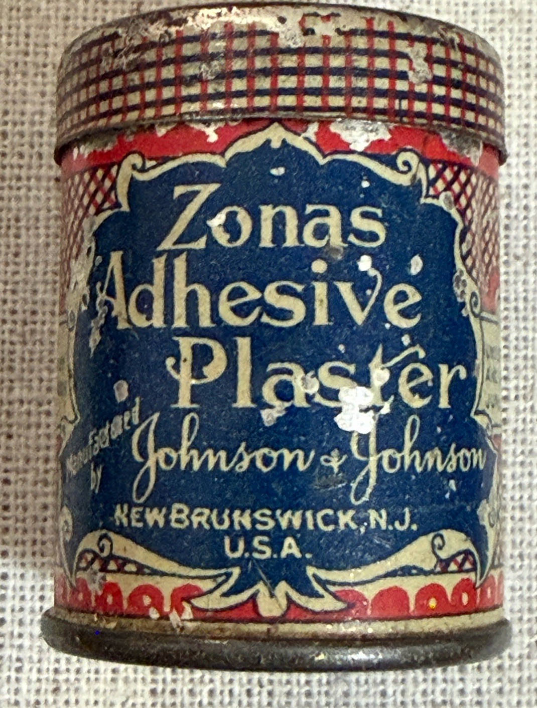 Antique Johnson & Johnson Zonas Adhesive Plaster Tin 1906 Patent Red Cross