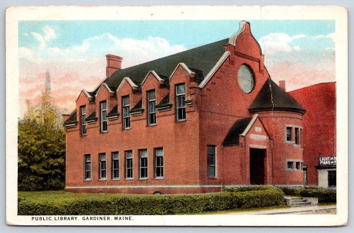 South Gardiner Antique Maine Postcard GARDINER Public Library White Border 1920