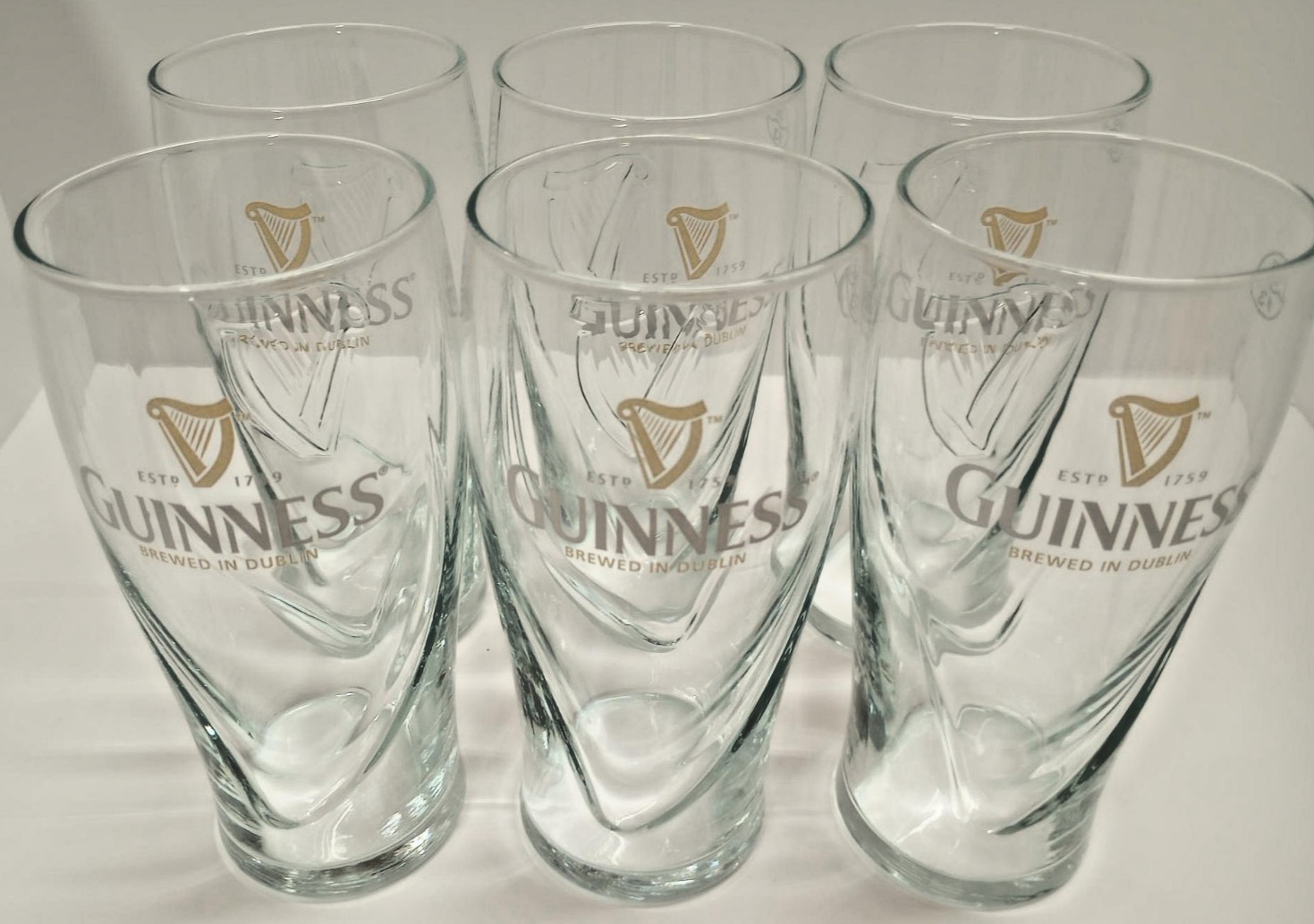 Guinness Pint Beer Glass Contoured Dublin 1759-Harp Logo-SET of 6~Collectible